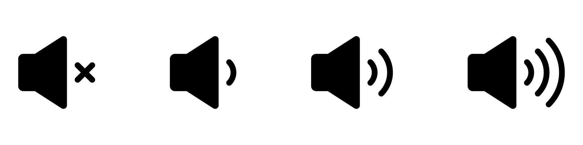 Speaker volume icons. No sound and low to max sound volume. Black line on white background. Sound control icons. vector