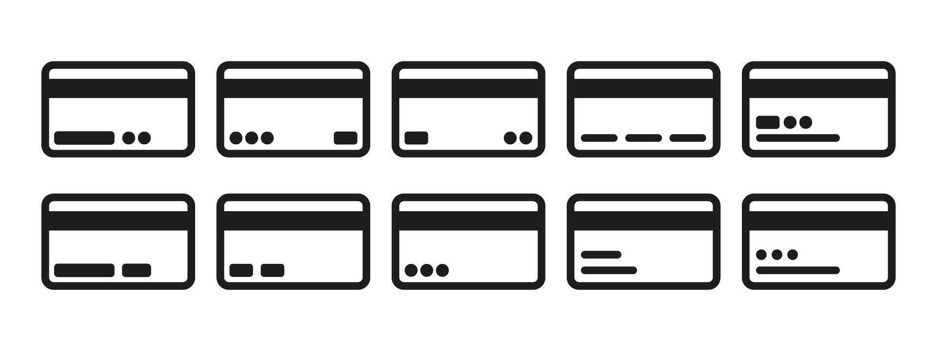 Credit card icon set. Credit card payment icons symbol in thin line and flat style. vector