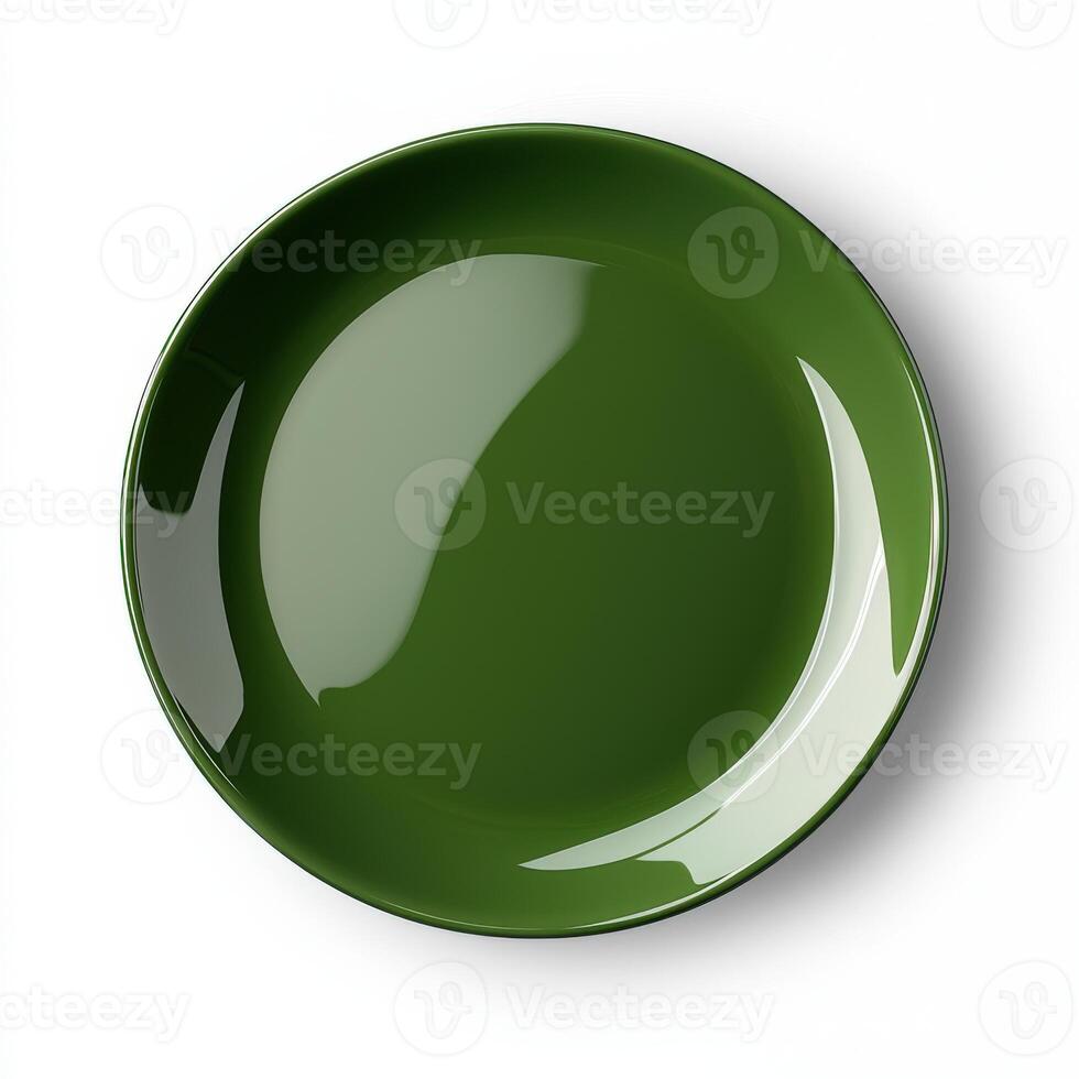 Green plate isolated on white background photo