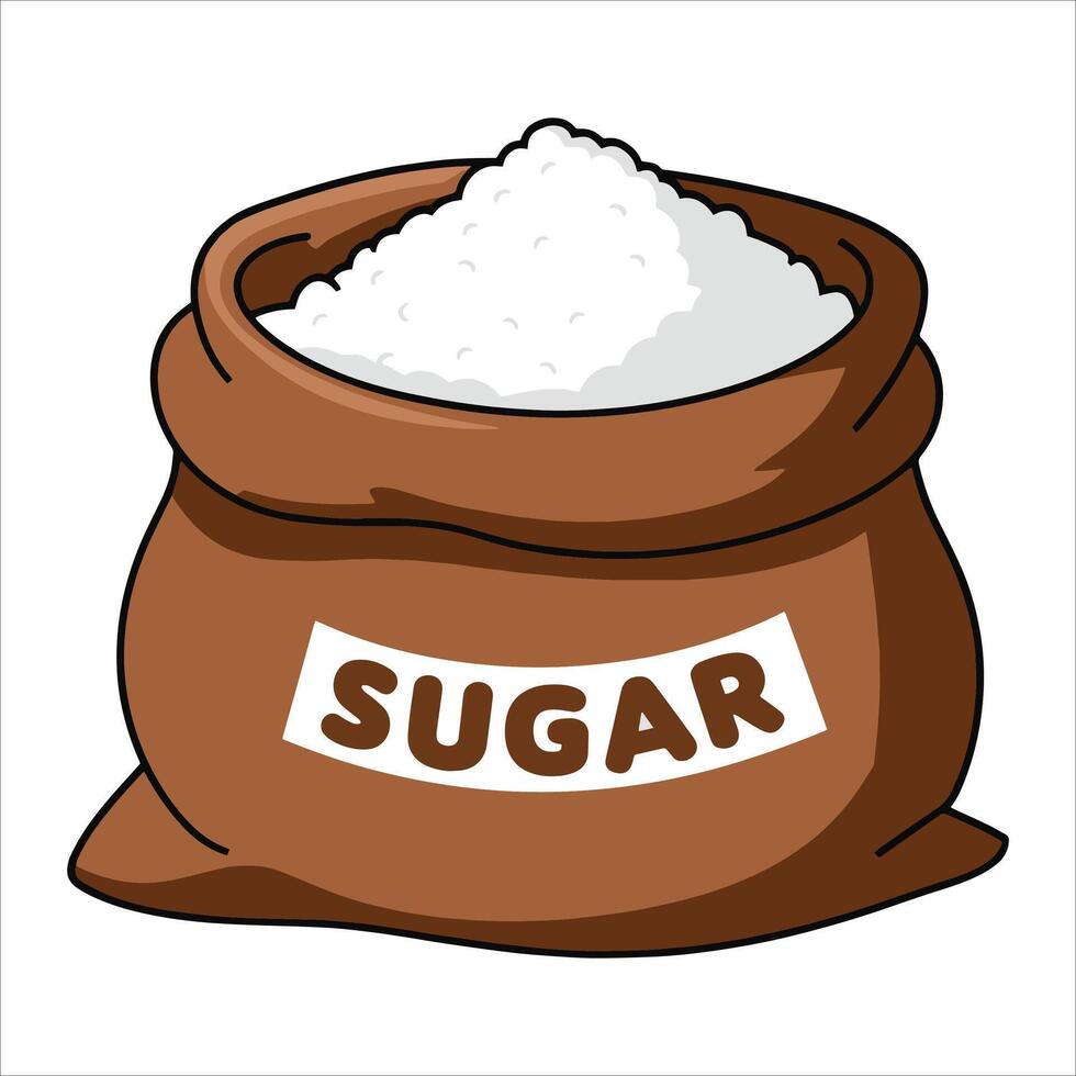 Bag of sugar illustration isolated. Sweet ingredient packaging graphic for cooking and baking themes. vector