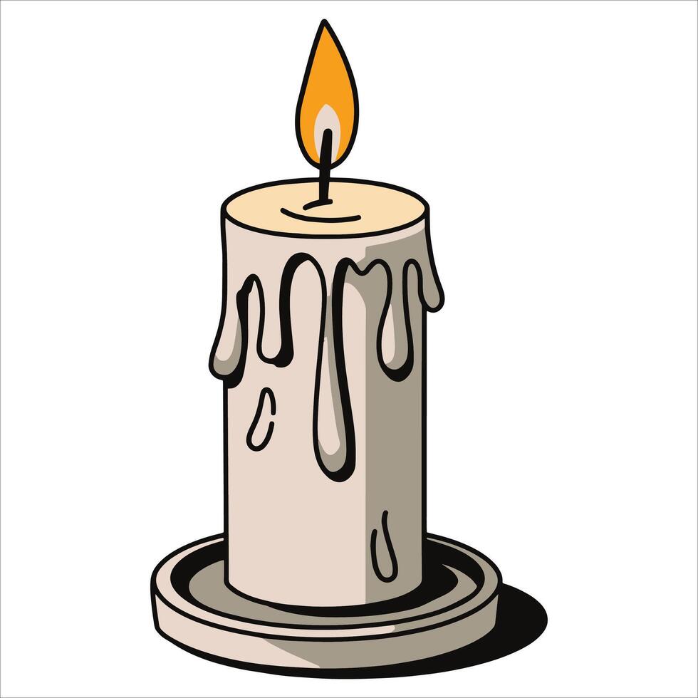 Single burning candle , isolated on white. Perfect for meditation, decor, and romantic setting visuals. vector