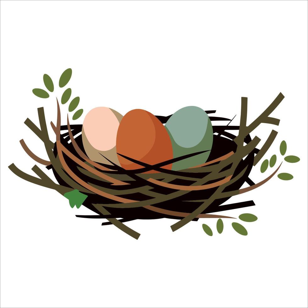 Twig nest with baby chick illustration. Ideal for ecology, birdwatching, and nurturing designs. vector