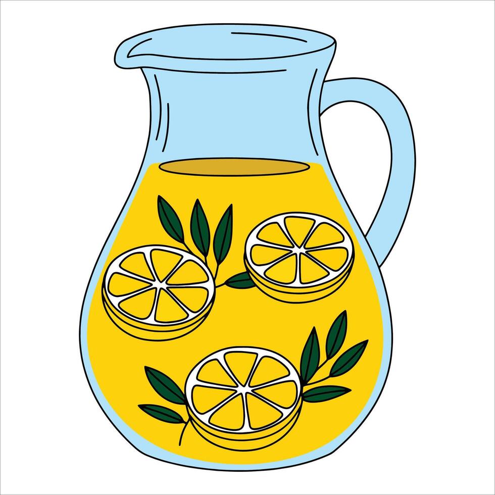 Fresh homemade lemonade with fruit illustration. Ideal for picnic themes, restaurant menus and summer designs. vector