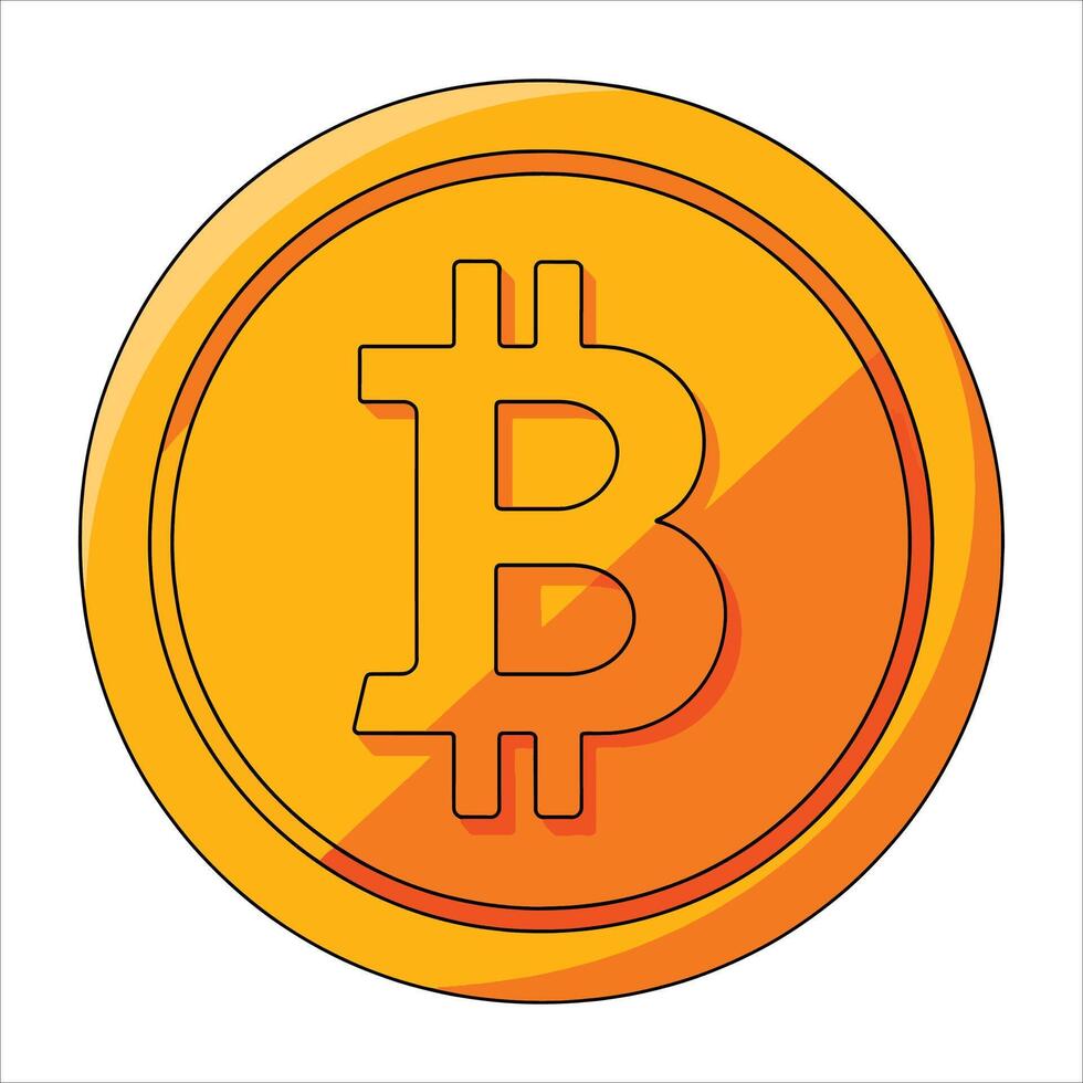 Shiny gold Bitcoin coin illustration isolated on white background. Perfect for cryptocurrency exchanges, digital wallets, and trading platform graphics. vector