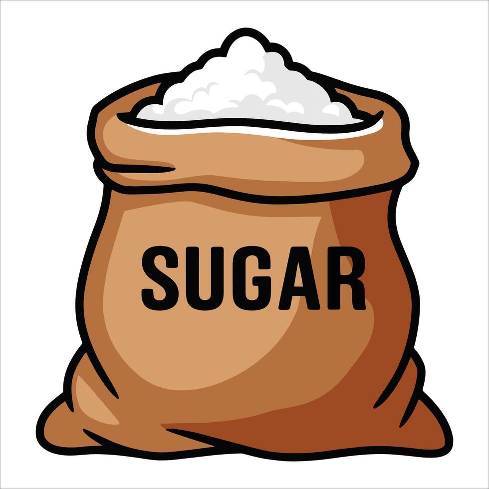 Bag of sugar illustration isolated on white, sweet ingredient packaging design perfect for cooking and baking themes. vector