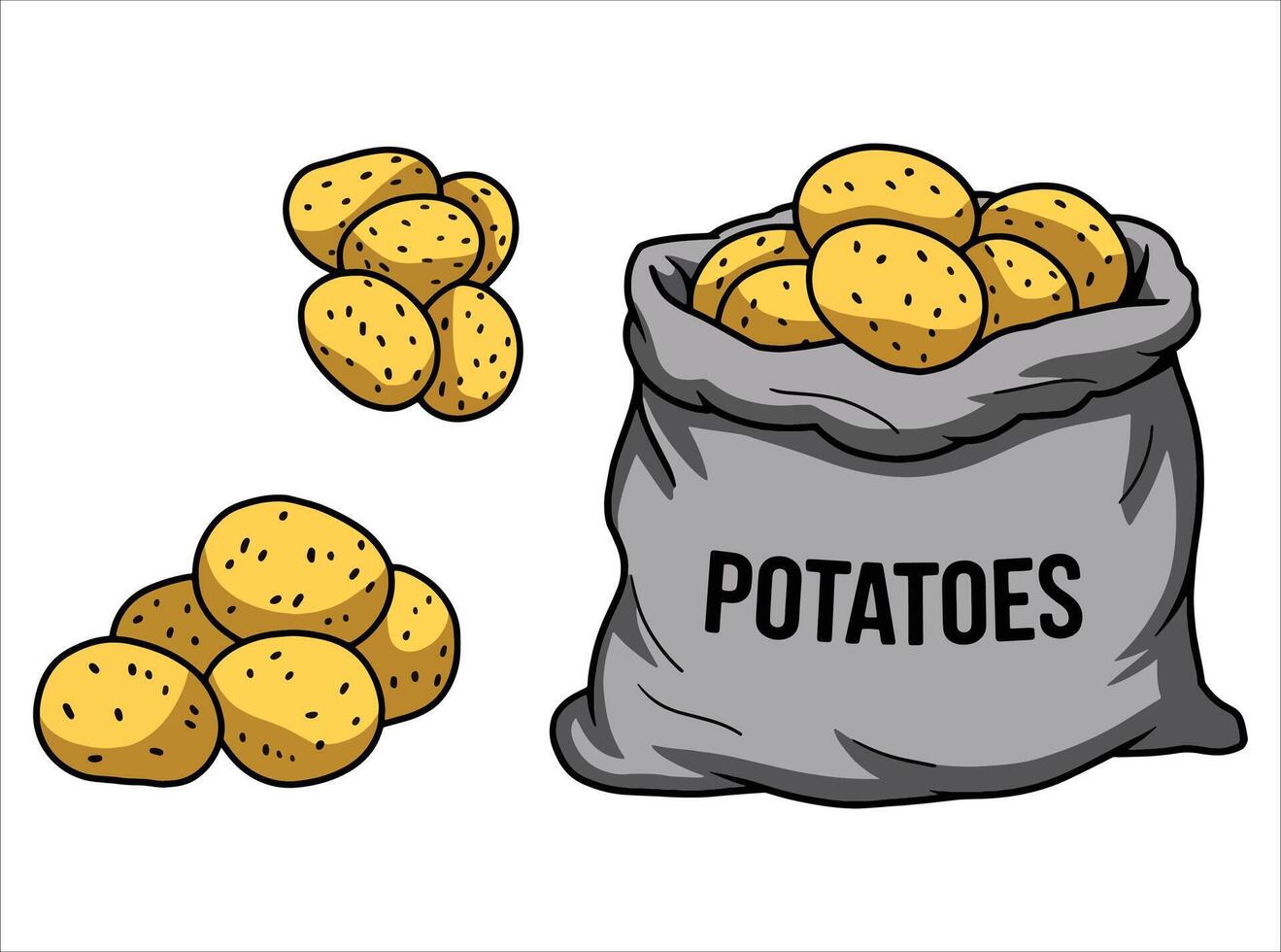 Potato sack cartoon with slices. Versatile root vegetable artwork ideal for agricultural education materials and homemade recipe visuals. vector