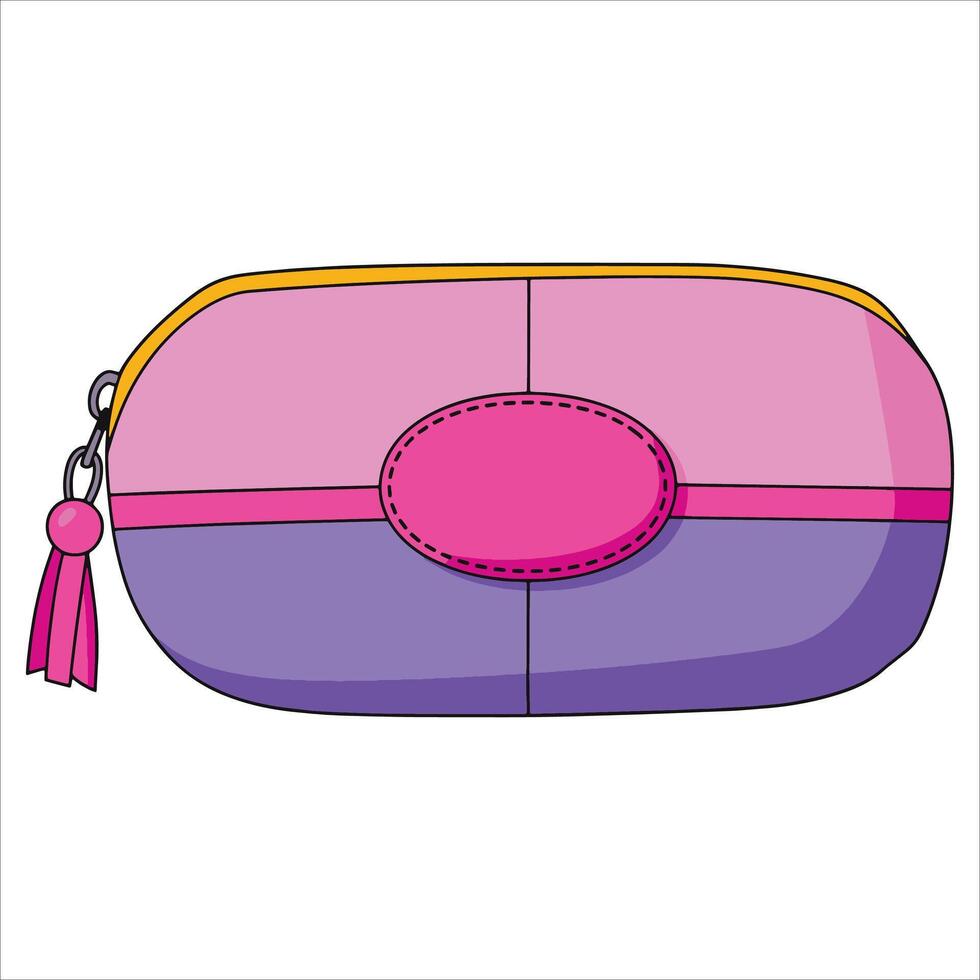 illustration of a pink and purple pencil case, ideal for school essentials. Suitable for classroom supplies, creative projects, and office stationery themes. vector