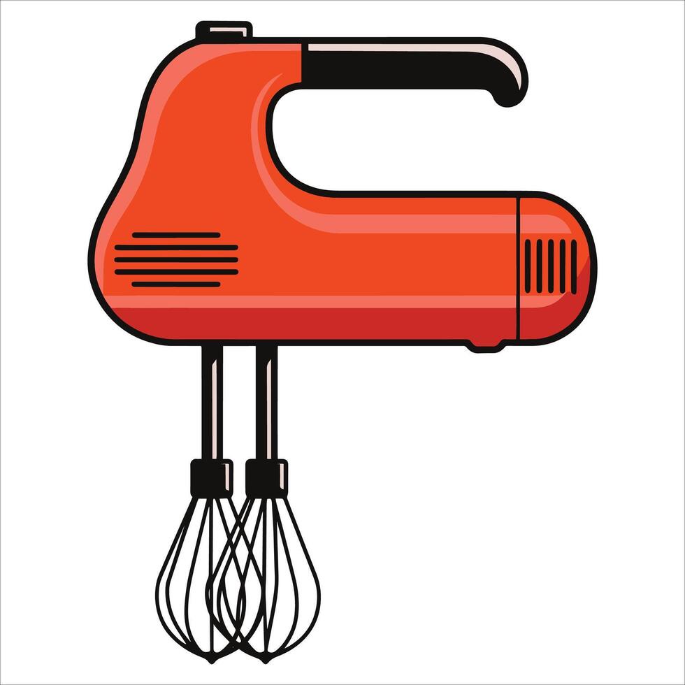 Hand mixer for baking, with blending attachments. illustration for cooking, kitchen gadgets, and recipe themes. vector