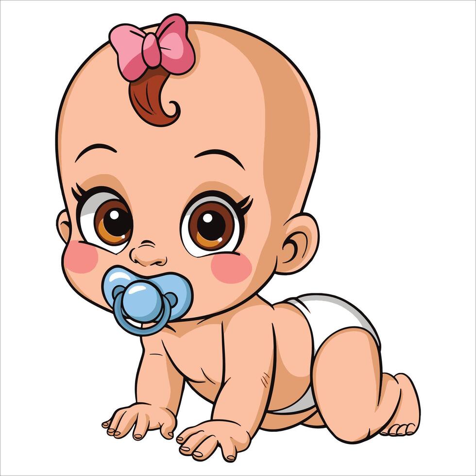 Cartoon baby learning to crawl illustration.Adorable developmental milestone artwork great for parenting and infant care themes. vector