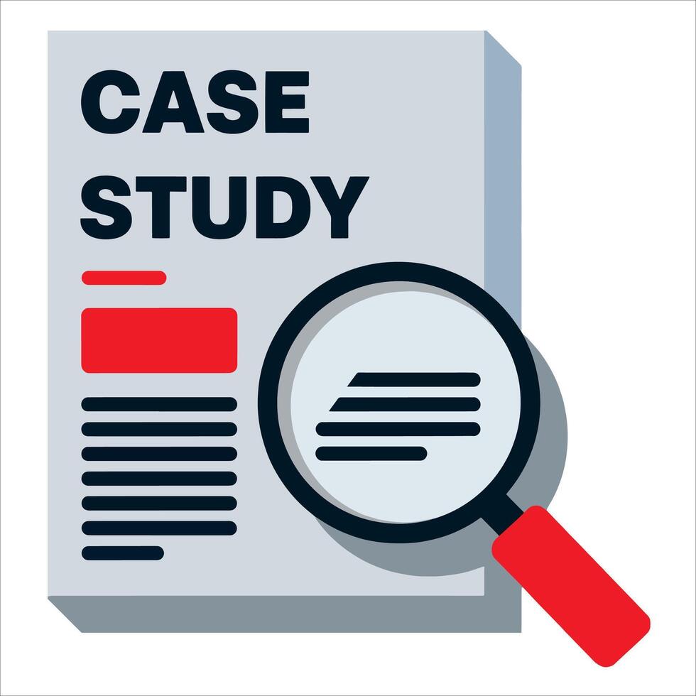 Case study icon representing research analysis and document symbol. Ideal for business reports, data visualization, and professional presentations. vector