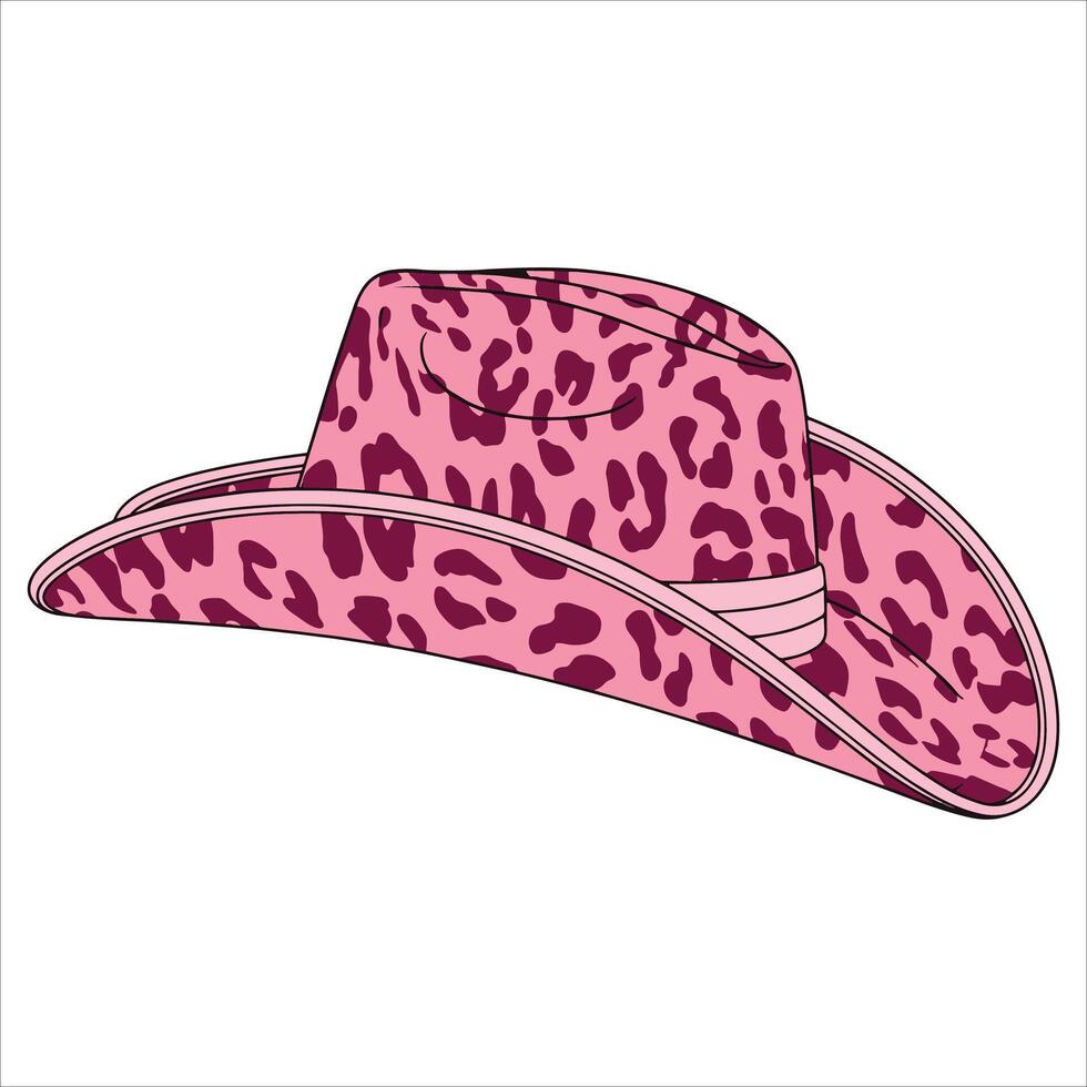 Cowgirl hat in pink cow print, Wild West style. Flat cartoon design for western, Texas, and ranch concepts. vector