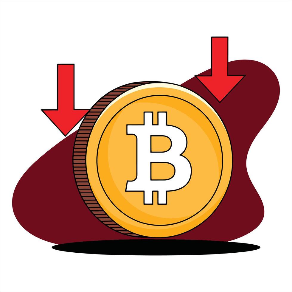 illustration of Bitcoin price falling. Perfect for crypto volatility, investment risks, and market analysis. vector