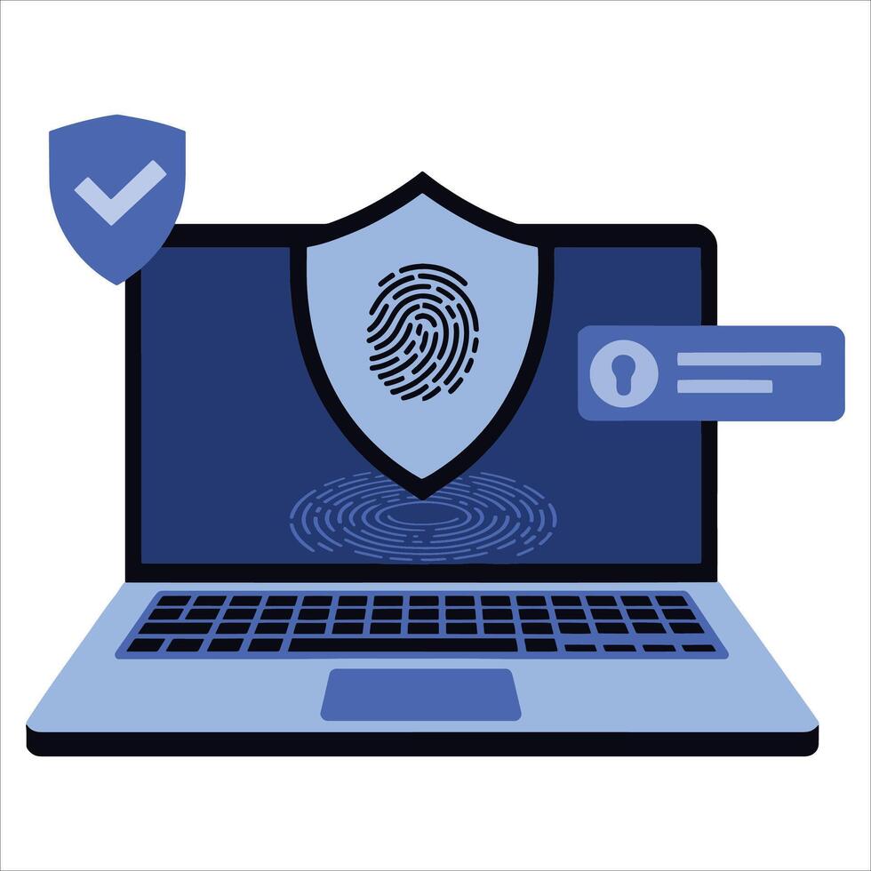Fingerprint password with security icons. Perfect for touch ID, login screens, and cyber safety designs. vector