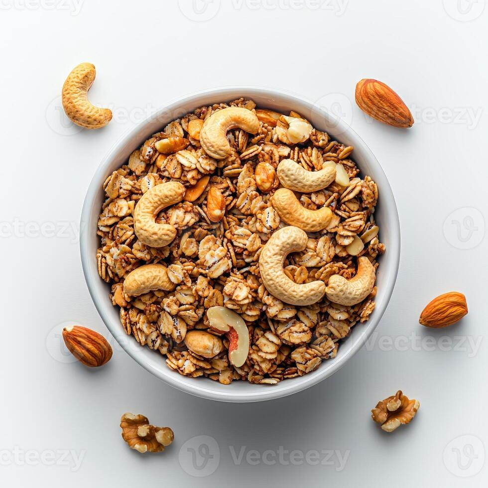 Granola with cashews and almonds in a bowl photo