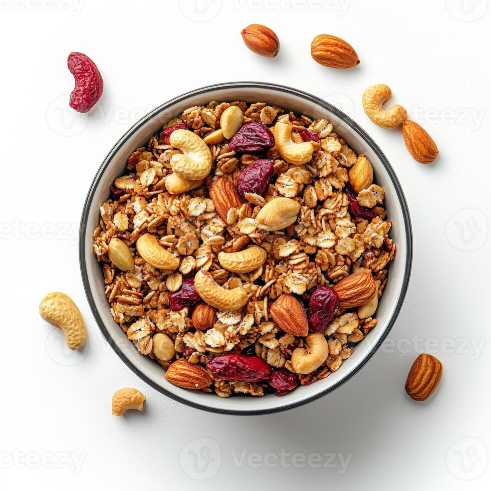 Granola with nuts and dried fruits photo