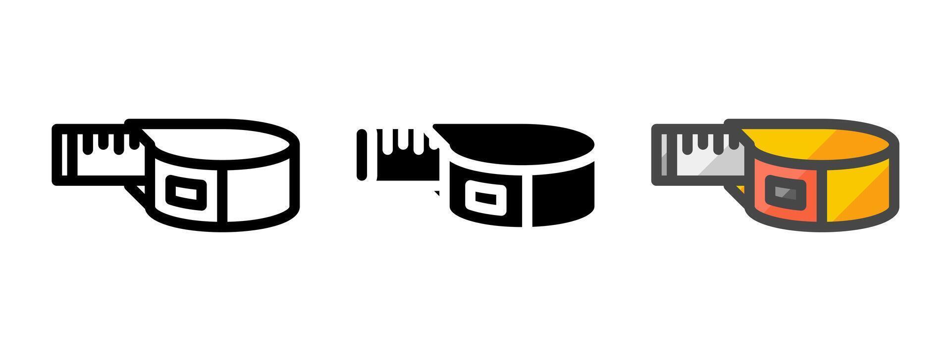 Multipurpose Measuring Tape Icon in Outline, Glyph, Filled Outline Style vector