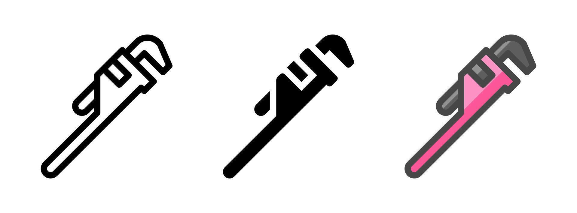 Multipurpose Pipe Wrench Icon in Outline, Glyph, Filled Outline Style vector