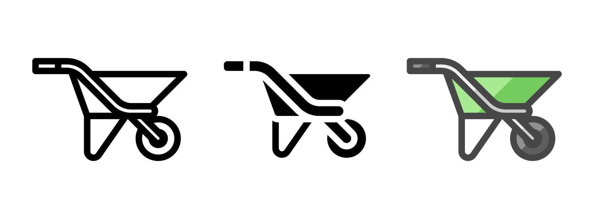 Multipurpose Wheelbarrow Icon in Outline, Glyph, Filled Outline Style vector