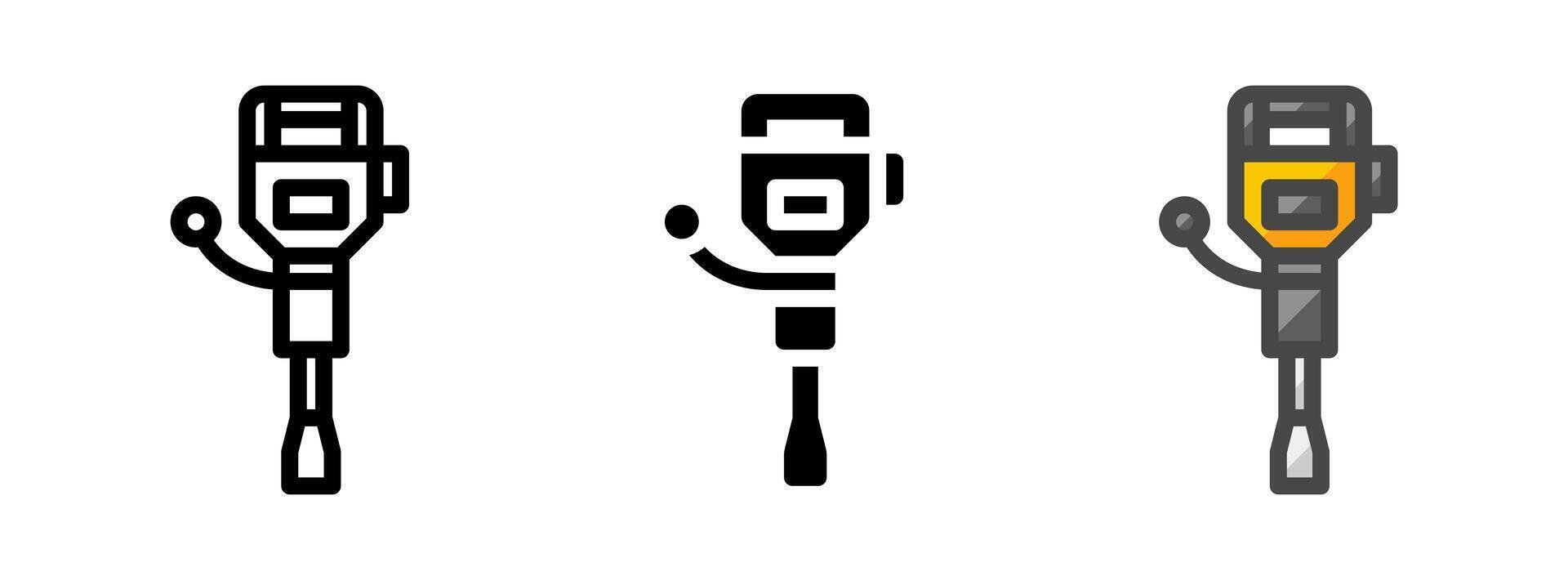 Multipurpose Jackhammer Icon in Outline, Glyph, Filled Outline Style vector