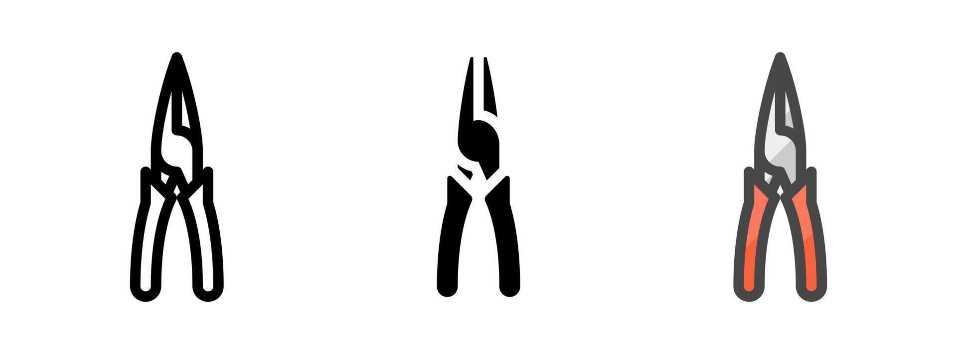 Multipurpose Needle Nose Pliers Icon in Outline, Glyph, Filled Outline Style vector