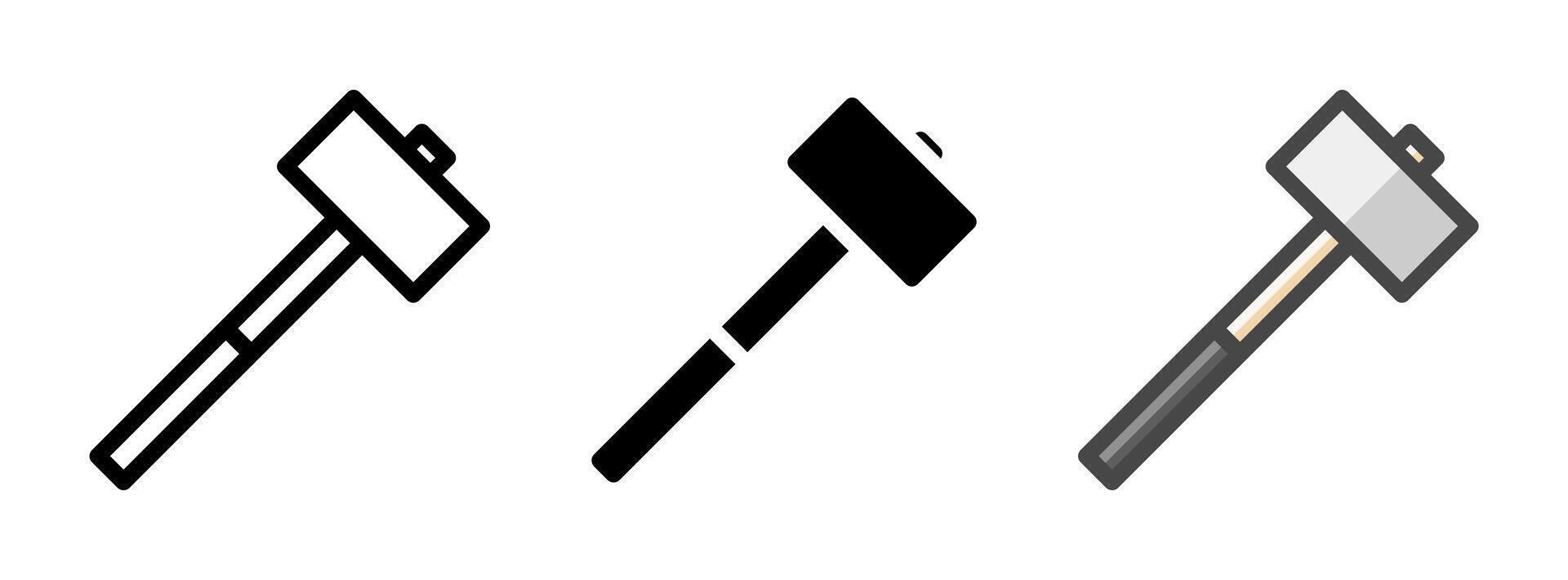 Multipurpose Sledgehammer Icon in Outline, Glyph, Filled Outline Style vector