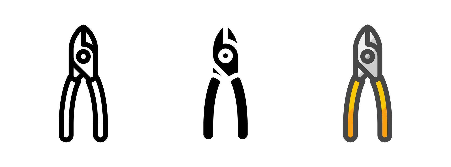Multipurpose Diagonal Pliers Icon in Outline, Glyph, Filled Outline Style vector