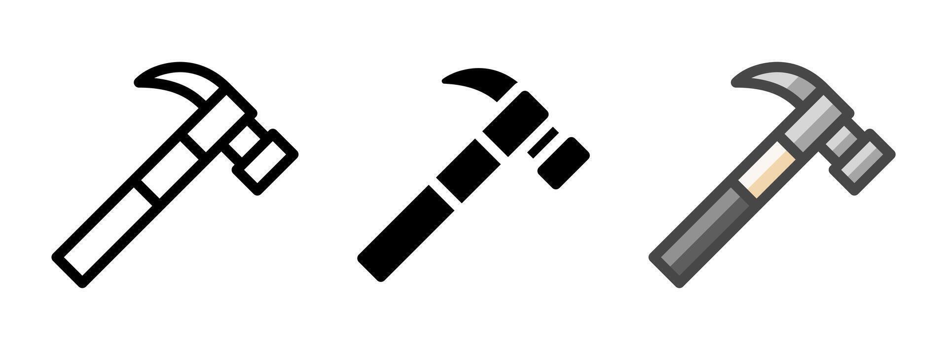 Multipurpose Hammer Icon in Outline, Glyph, Filled Outline Style vector