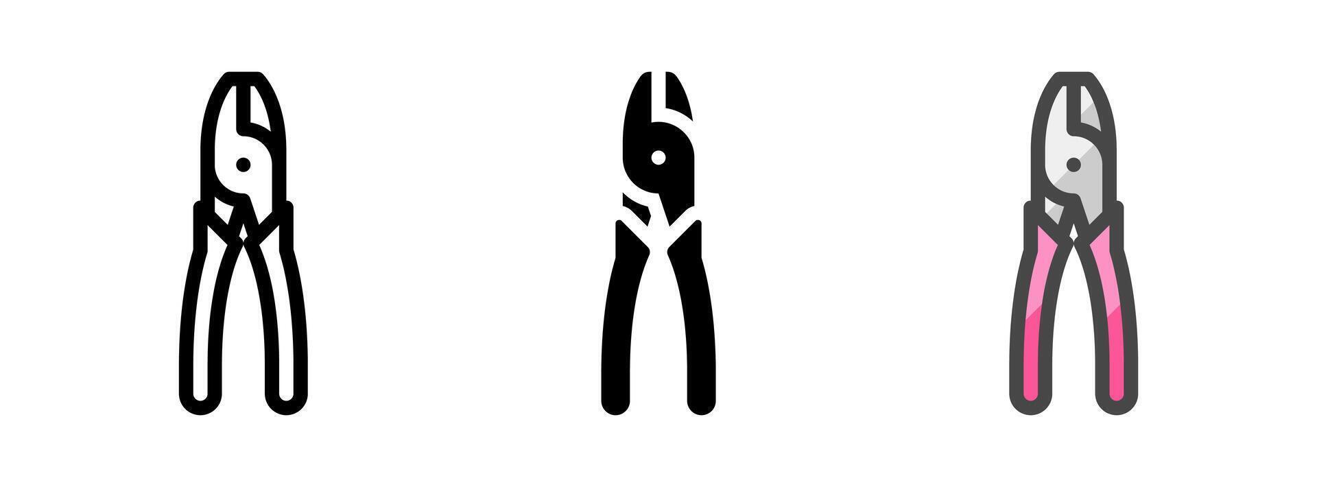Multipurpose Linemans Pliers Icon in Outline, Glyph, Filled Outline Style vector