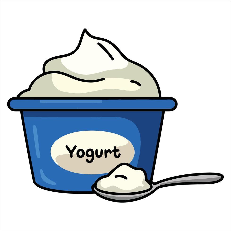 Yogurt in spoon art, clean white background. Ideal for food packaging, nutrition, and dairy product visuals. vector
