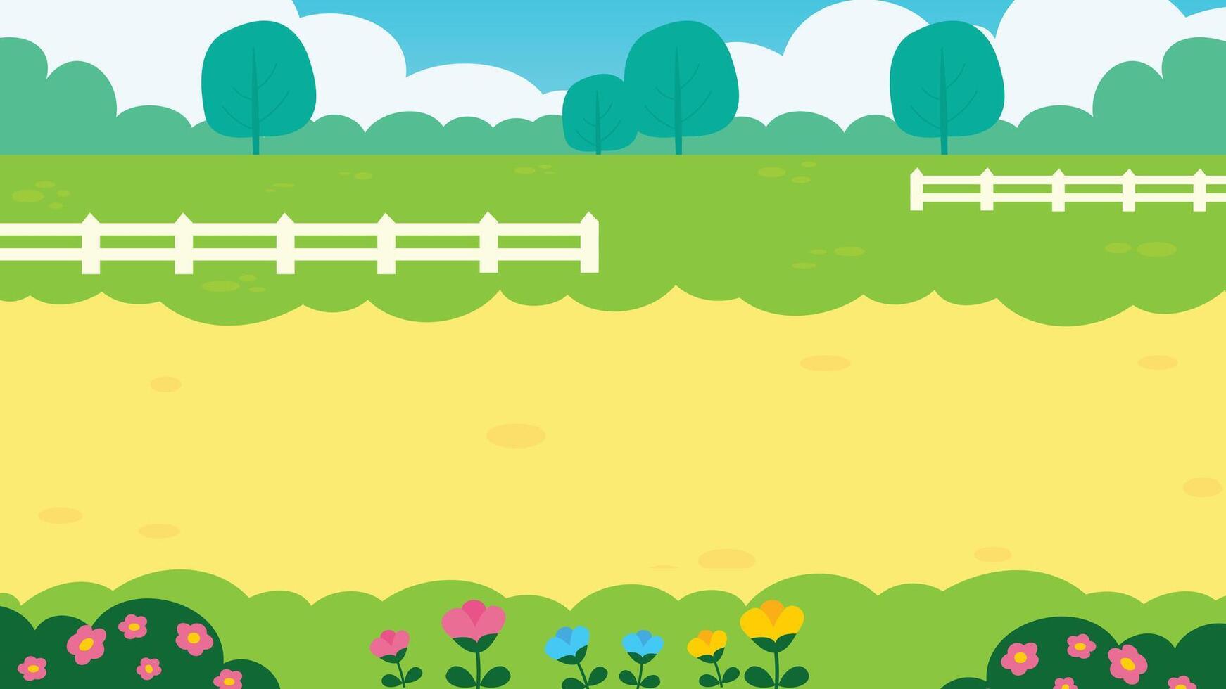 A cartoon landscape with a fence and flowers vector