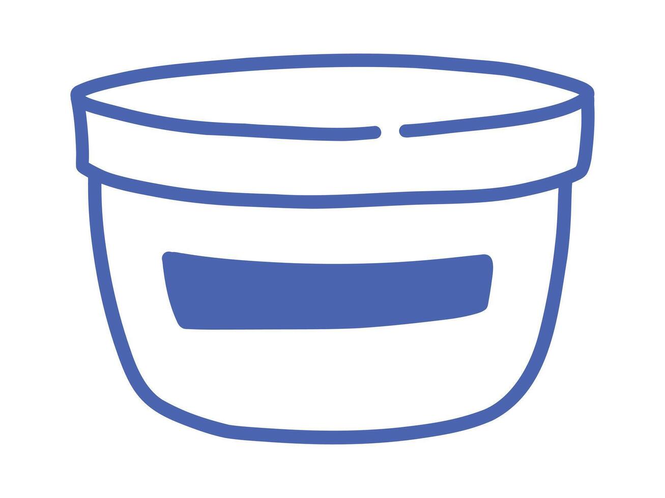 Doodle illustration of a cosmetic jar with lid and cream inside. Blue outline, clean and minimal design for beauty, skincare, and self care concepts. Isolated on white background. vector