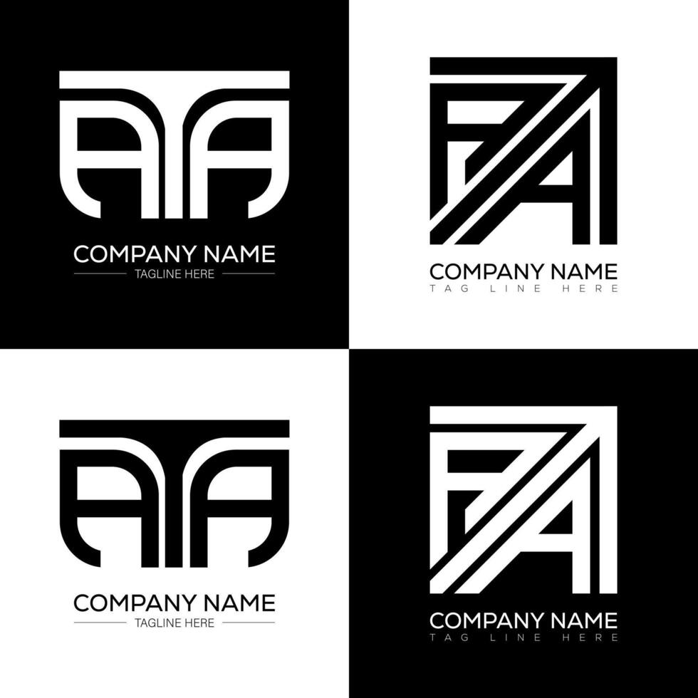 ATA minimalist and classic logo set design. ATA flat and simple style with black and white color variation letter logo set in one artboard. vector