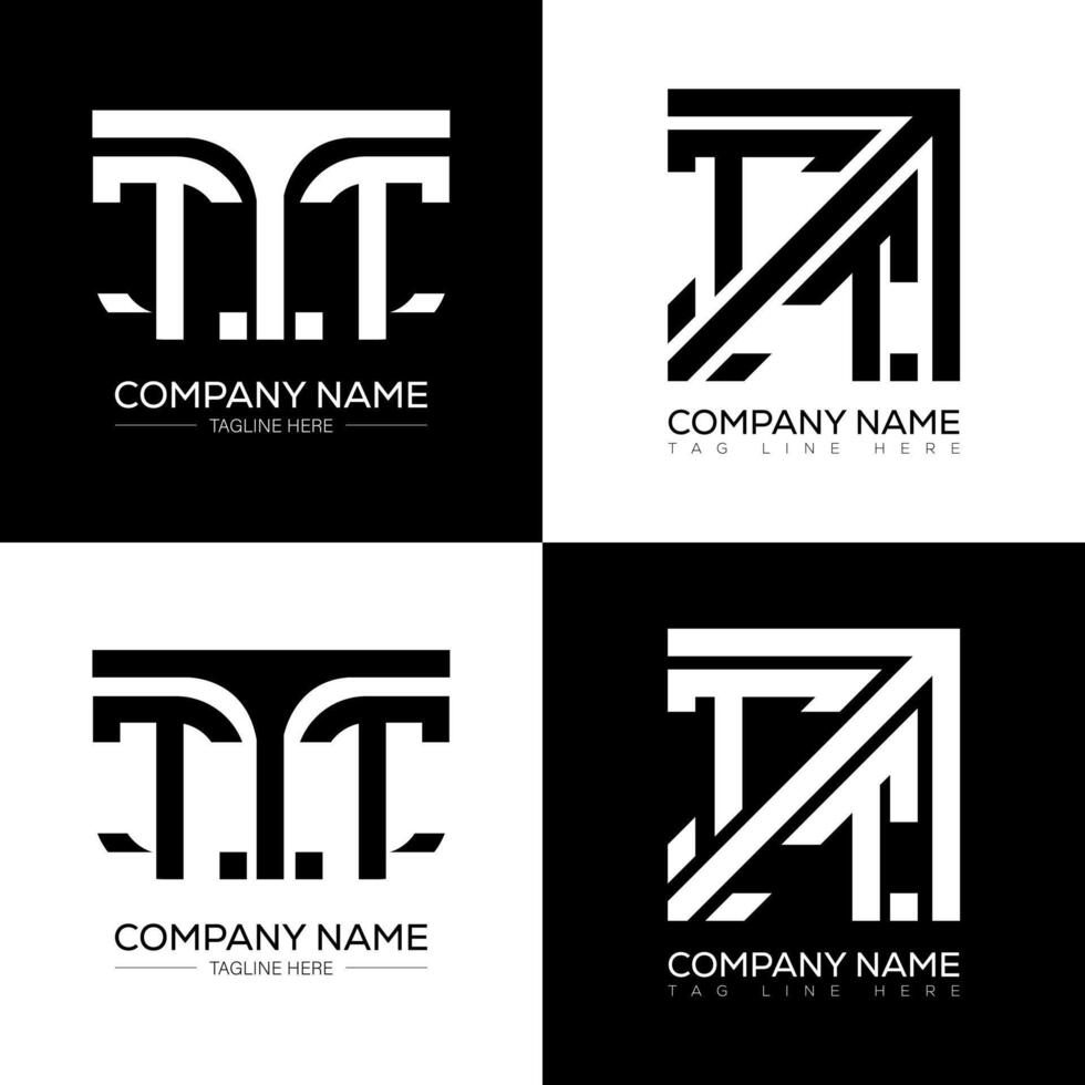 TTT minimalist and classic logo set design. TTT flat and simple style with black and white color variation letter logo set in one artboard. vector