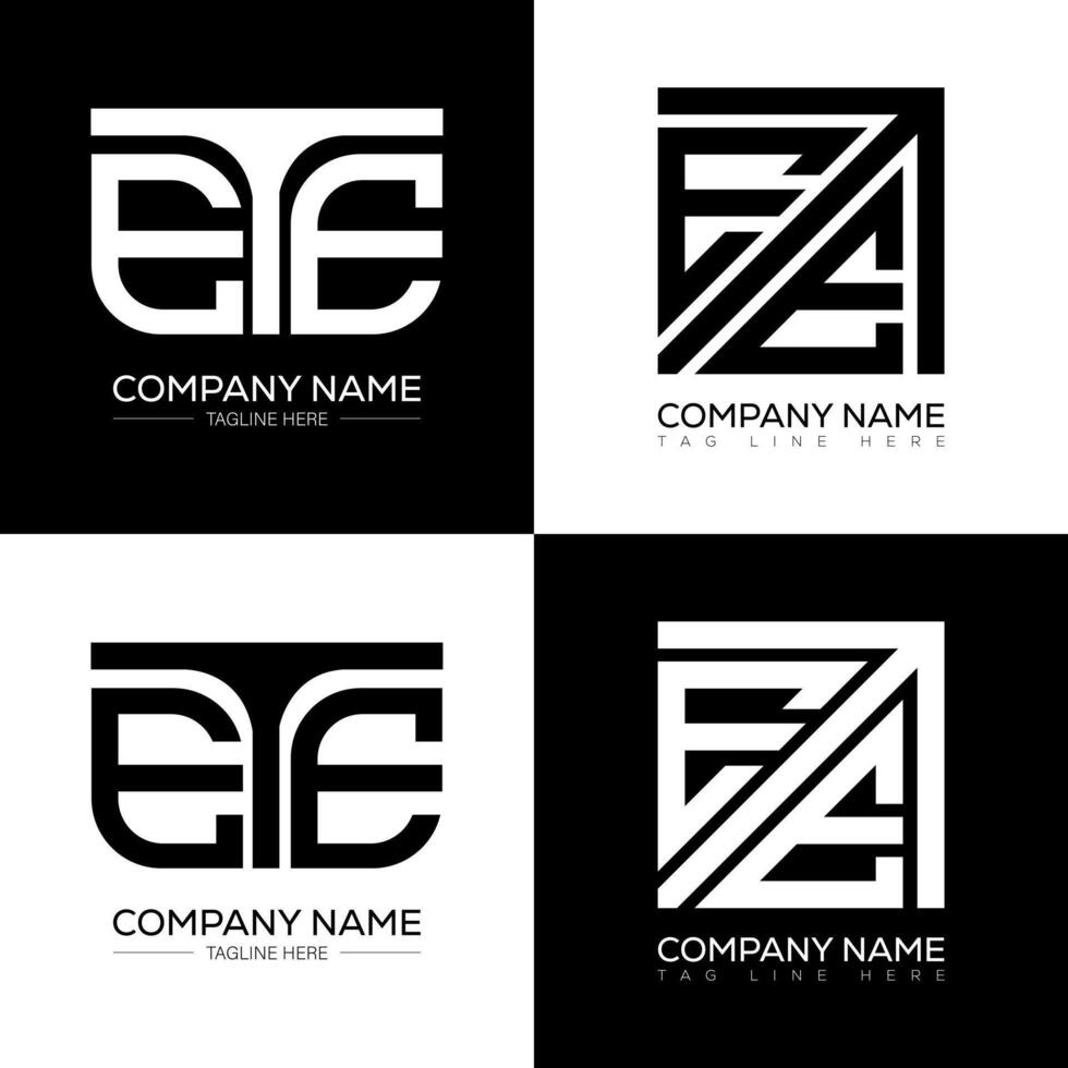 ETE minimalist and classic logo set design. ETE flat and simple style with black and white color variation letter logo set in one artboard. vector