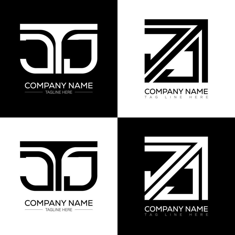 JTJ minimalist and classic logo set design. JTJ flat and simple style with black and white color variation letter logo set in one artboard. vector