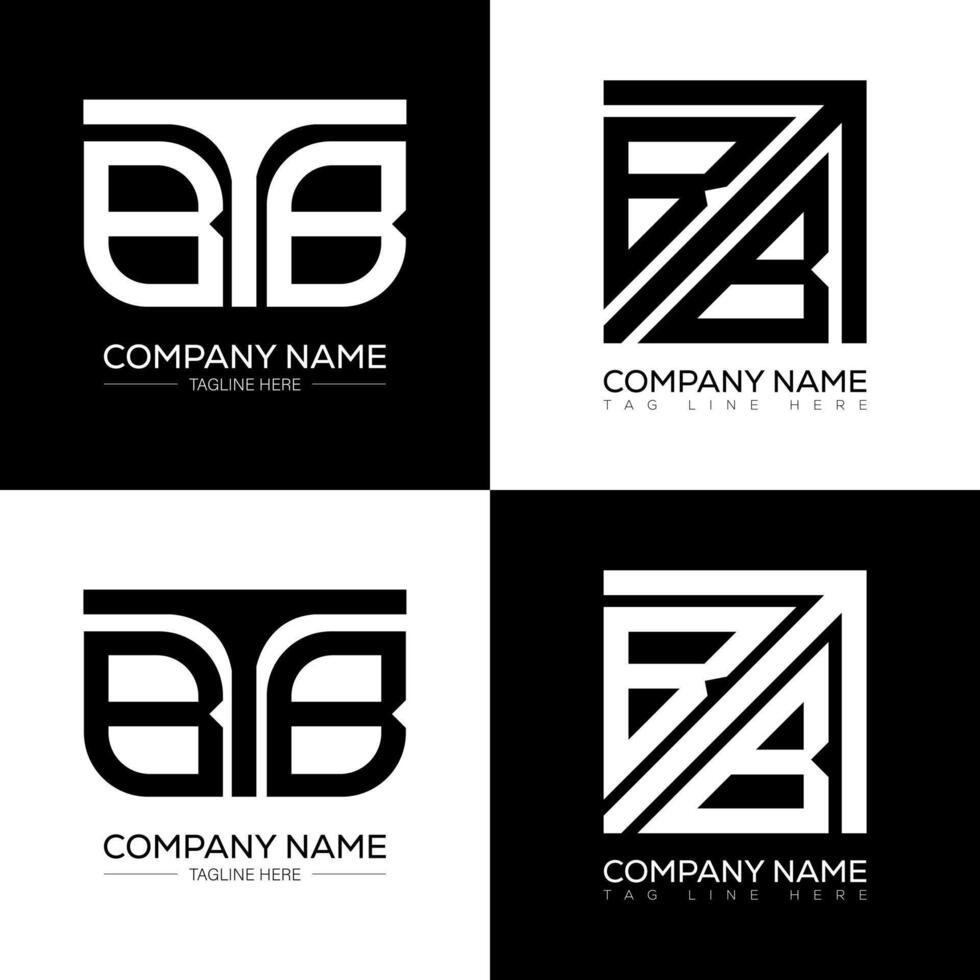 BTB minimalist and classic logo set design. BTB flat and simple style with black and white color variation letter logo set in one artboard. vector