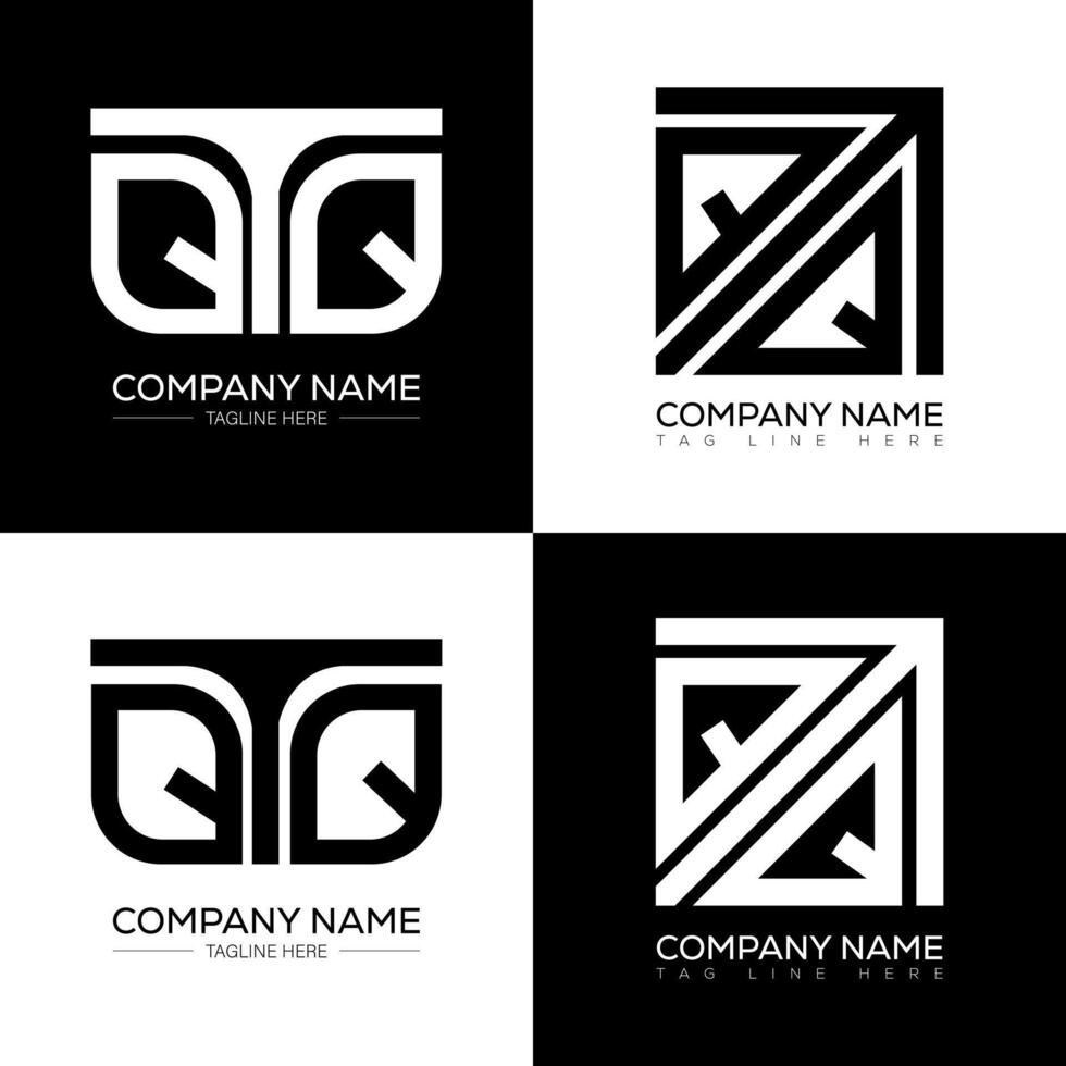 QTQ minimalist and classic logo set design. QTQ flat and simple style with black and white color variation letter logo set in one artboard. vector
