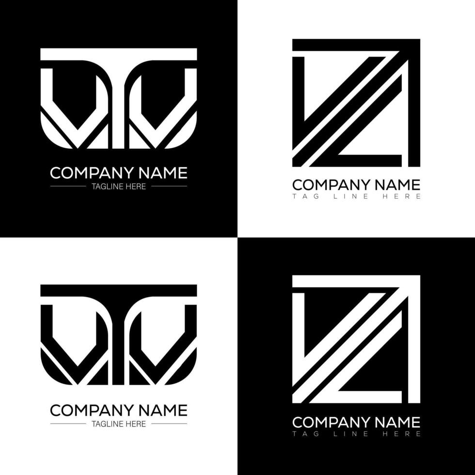 VTV minimalist and classic logo set design. VTV flat and simple style with black and white color variation letter logo set in one artboard. vector