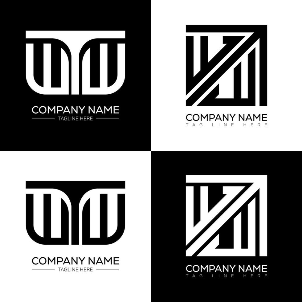 WTW minimalist and classic logo set design. WTW flat and simple style with black and white color variation letter logo set in one artboard. vector