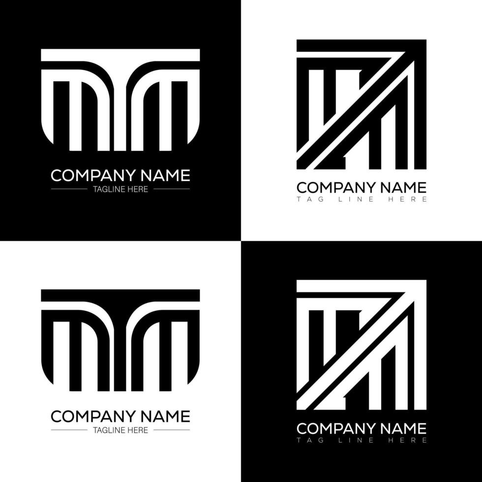 MTM minimalist and classic logo set design. MTM flat and simple style with black and white color variation letter logo set in one artboard. vector