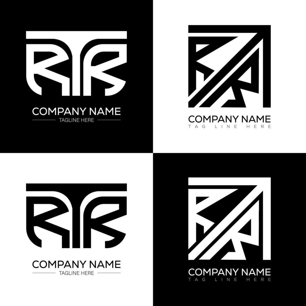 RTR minimalist and classic logo set design. RTR flat and simple style with black and white color variation letter logo set in one artboard. vector
