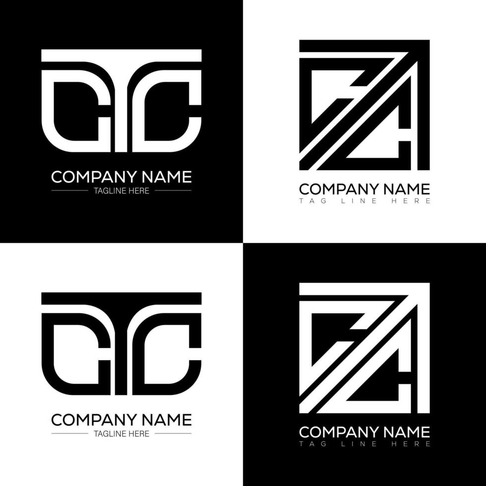 CTC minimalist and classic logo set design. CTC flat and simple style with black and white color variation letter logo set in one artboard. vector