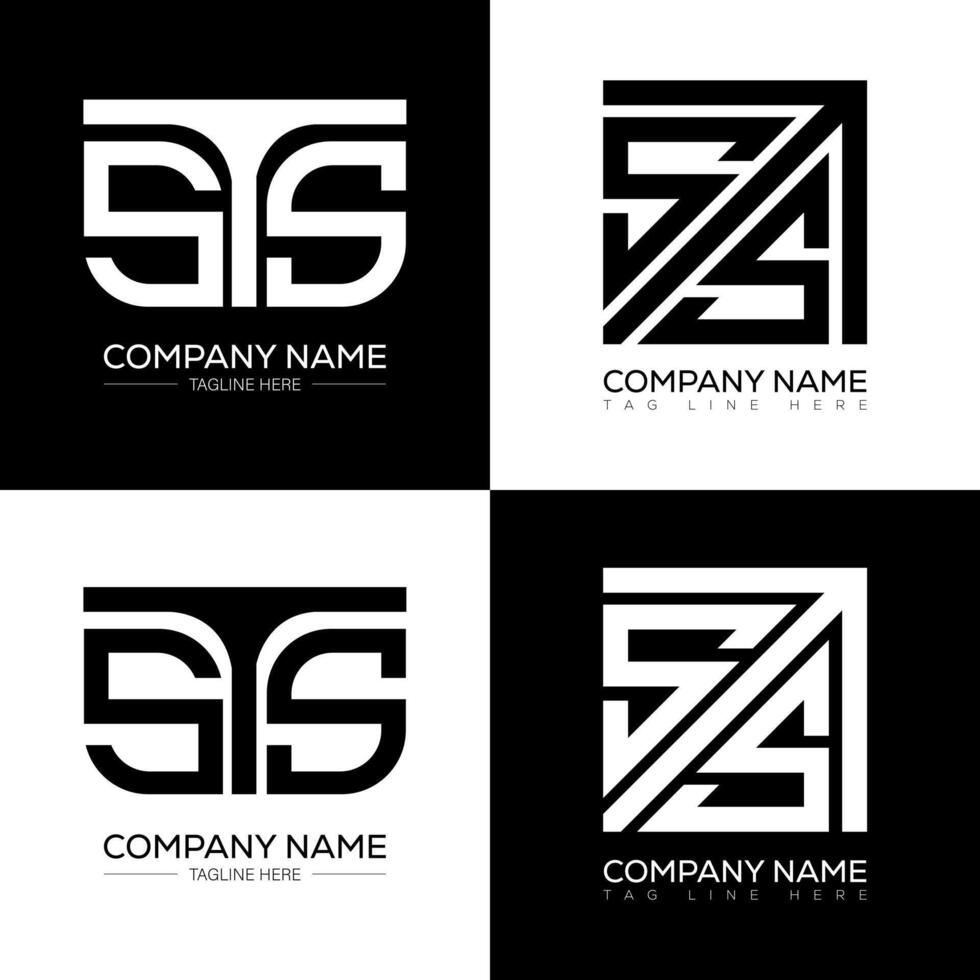 STS minimalist and classic logo set design. STS flat and simple style with black and white color variation letter logo set in one artboard. vector