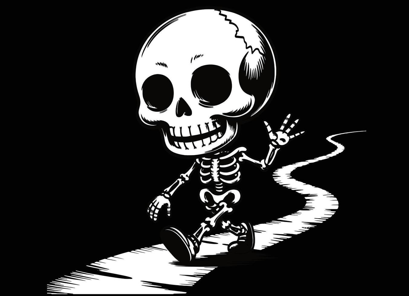 A joyful skeleton walking with a smile on its face. vector