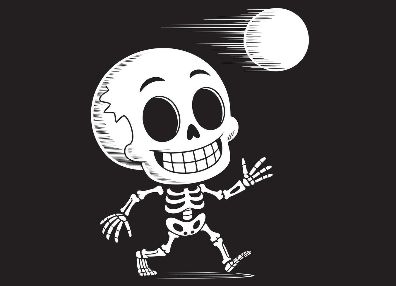 Sketch of a walking skeleton with a big smile. vector
