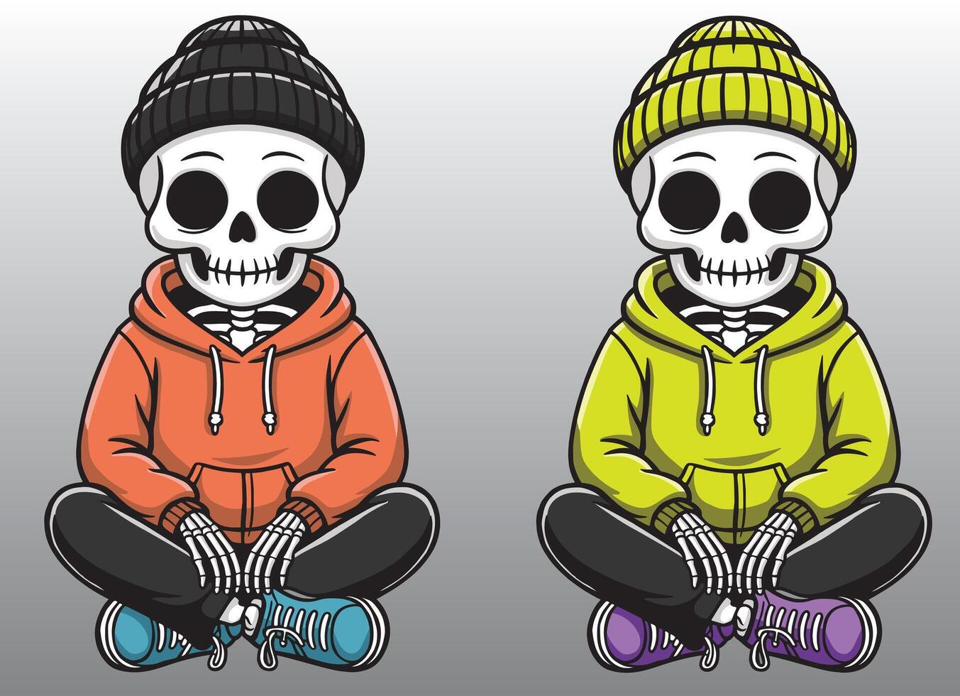 A joyful skeleton sitting with a smile on its face. vector