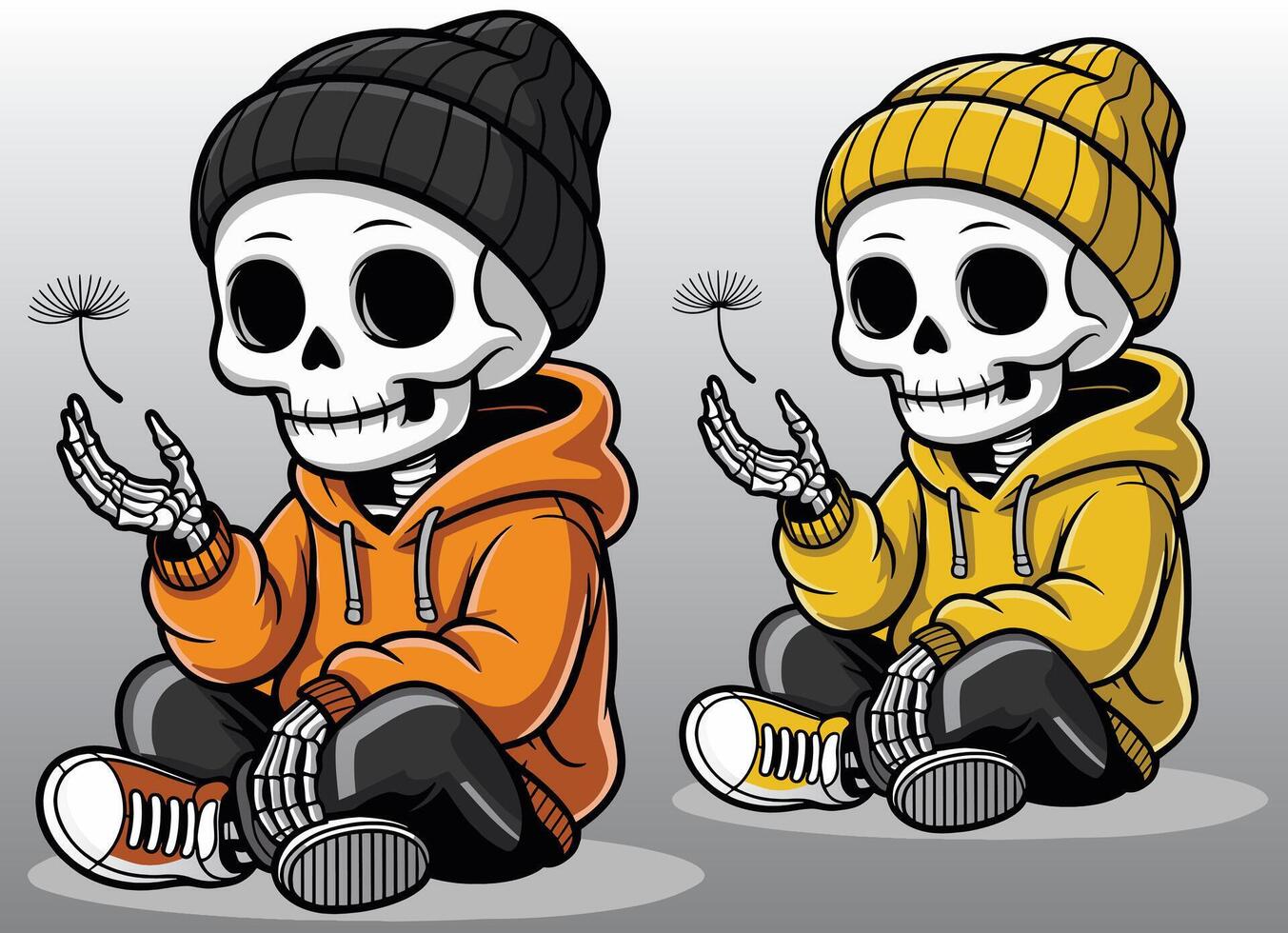 A skeleton sitting with a happy face. vector