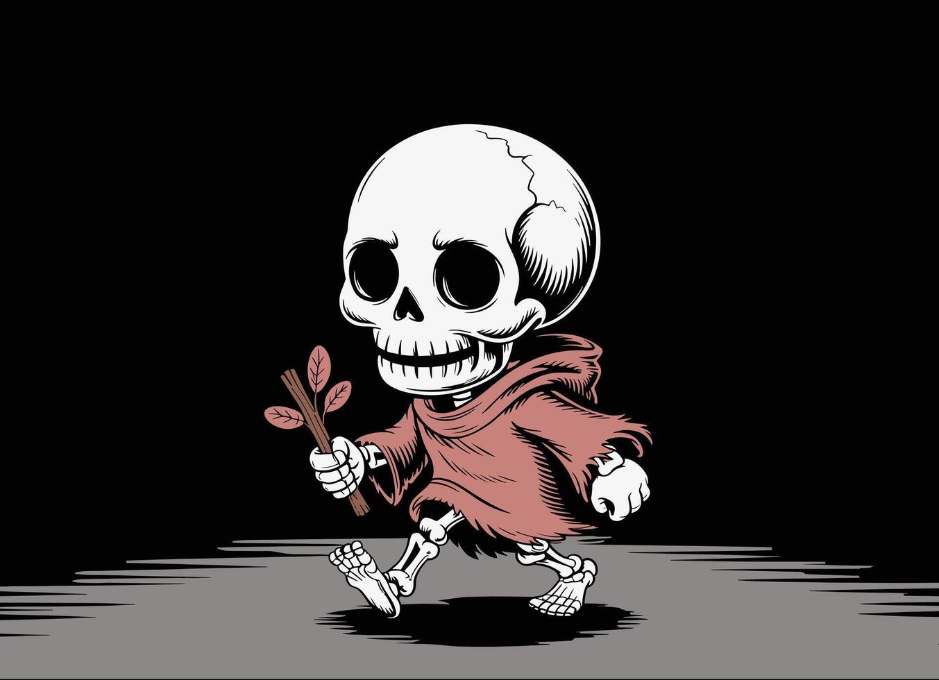 Fun drawing of a skeleton enjoying a casual walk. vector