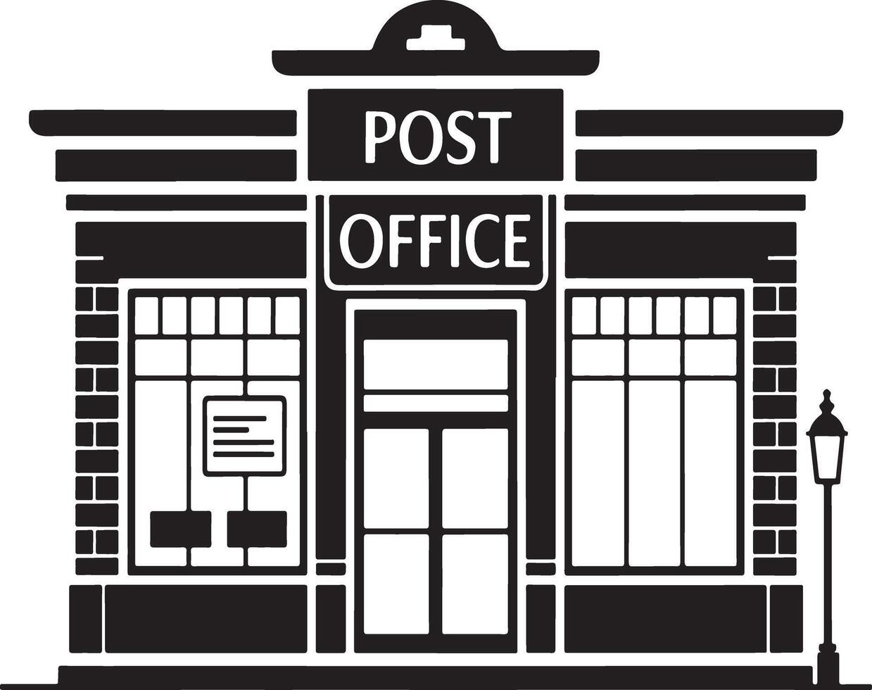 Black and white illustration of a post office building. vector