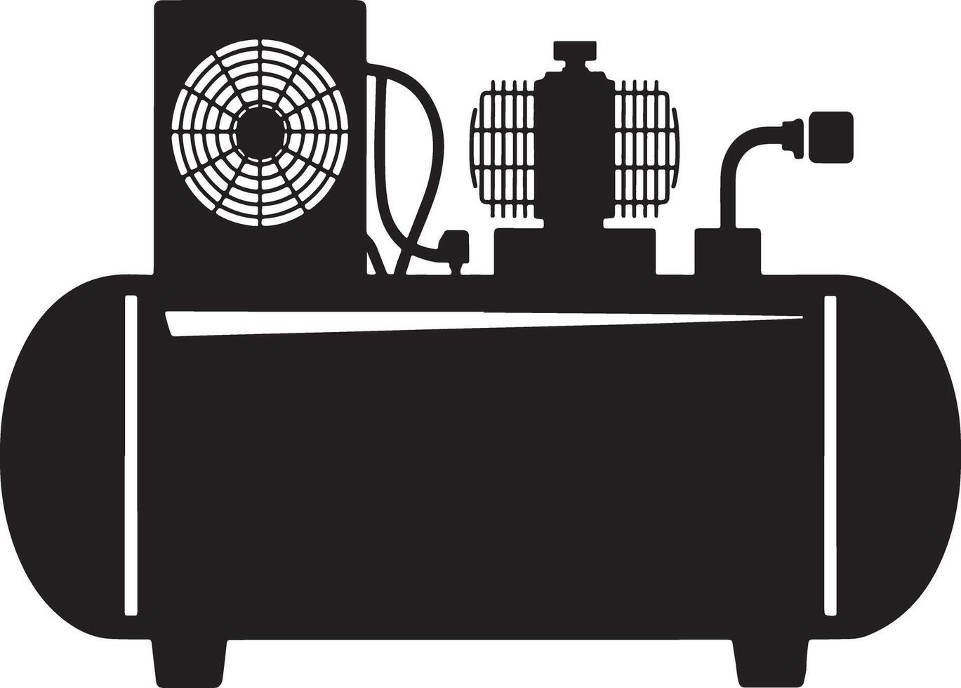 Black and white silhouette illustration of a horizontal air compressor vector